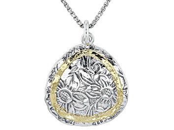 Picture of Two Tone Sterling Silver & 14K Yellow Gold Over Sterling Silver Floral Pendant With Chain