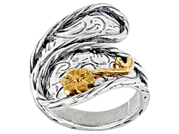 Picture of Two Tone Sterling Silver & 14K Yellow Gold Over Sterling Silver Floral Ring