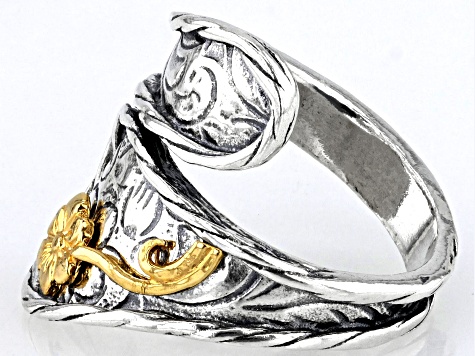 Two Tone Sterling Silver & 14K Yellow Gold Over Sterling Silver Floral Ring