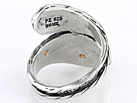 Two Tone Sterling Silver & 14K Yellow Gold Over Sterling Silver Floral Ring