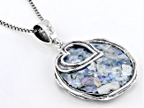 23mm Roman Glass Sterling Silver Heart Pendant With Chain
