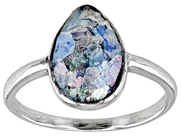 Picture of 12x8mm Roman Glass Sterling Silver Solitaire Ring