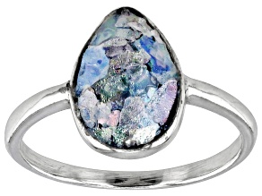 12x8mm Roman Glass Sterling Silver Solitaire Ring
