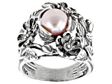 7.5-8mm Pink Cultured Freshwater Pearl Sterling Silver Floral Ring