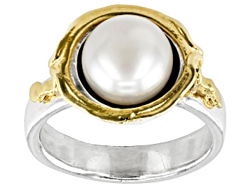Picture of 9.5-10mm Cultured Freshwater Pearl Two Tone Sterling Silver & 14K Yellow Gold Over Silver Ring