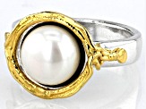 9.5-10mm Cultured Freshwater Pearl Two Tone Sterling Silver & 14K Yellow Gold Over Silver Ring