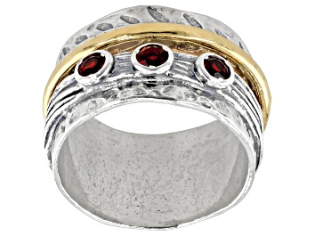 Picture of Red Garnet Two Tone Sterling Silver & 14K Yellow Gold Over Sterling Silver Spinner Ring 3.00ctw