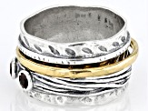 Red Garnet Two Tone Sterling Silver & 14K Yellow Gold Over Sterling Silver Spinner Ring 3.00ctw