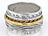Red Garnet Two Tone Sterling Silver & 14K Yellow Gold Over Sterling Silver Spinner Ring 3.00ctw