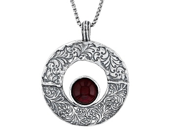 Picture of 8mm Red Garnet Sterling Silver Pendant With Chain