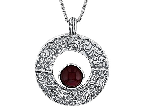 8mm Red Garnet Sterling Silver Pendant With Chain