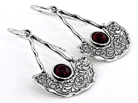 6mm Red Garnet Sterling Silver Dangle Earrings