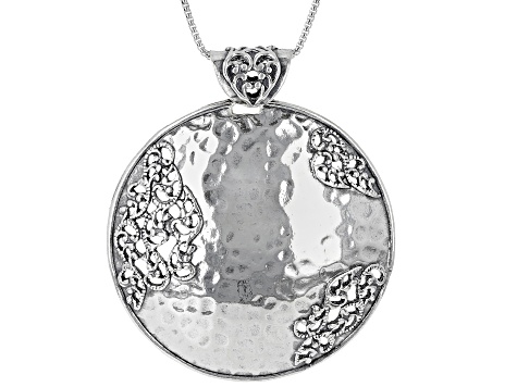 Sterling Silver Lace Design Circle Pendant With Chain