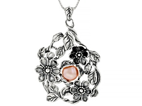 9.5-10mm Pink Cultured Freshwater Pearl Sterling Silver Floral Pendant With Chain