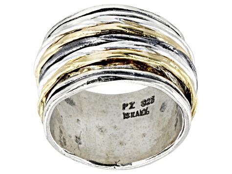 Two Tone Sterling Silver & 14k Gold Over Silver Spinner Band Ring