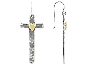 Sterling Silver Cross Earring With 14K Yellow Gold Over Sterling Silver Heart
