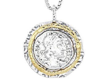 Picture of Two Tone Sterling Silver & 14K Yellow Gold Over Sterling Silver Coin Pendant W/ Chain