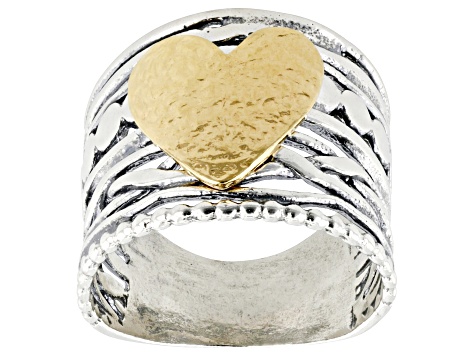 Two Tone Sterling Silver & 14k Gold Over Silver Heart Ring