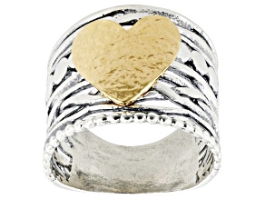 Two Tone Sterling Silver & 14k Gold Over Silver Heart Ring