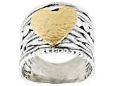 Two Tone Sterling Silver & 14k Gold Over Silver Heart Ring