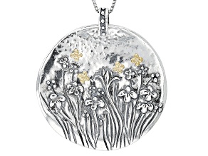 Two Tone Sterling Silver & 14k Yellow Gold Over Sterling Silver Floral Pendant With Chain