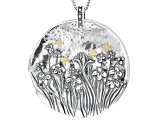 Two Tone Sterling Silver & 14k Yellow Gold Over Sterling Silver Floral Pendant With Chain