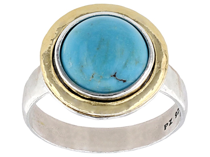 Turquoise Two Tone Sterling Silver & 14K Gold Over Silver Ring 10mm
