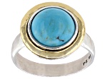 Turquoise Two Tone Sterling Silver & 14K Gold Over Silver Ring 10mm