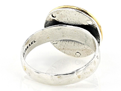Turquoise Two Tone Sterling Silver & 14K Gold Over Silver Ring 10mm
