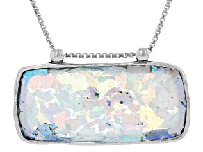 Roman Glass Sterling Silver Bar Necklace 36x16mm