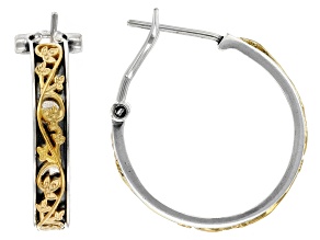 Two Tone Sterling Silver & 14K Yellow Gold Over Silver Floral Earrings