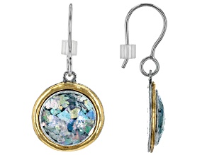 Two Tone Sterling Silver & 14K Gold Over Silver Roman Glass Earrings 12mm