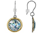 Two Tone Sterling Silver & 14K Gold Over Silver Roman Glass Earrings 12mm