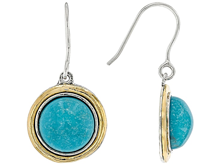 Turquoise Two Tone Sterling Silver & 14K Gold Over Silver Earrings,12mm