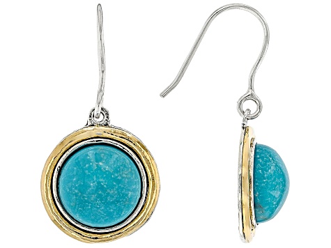 Turquoise Two Tone Sterling Silver & 14K Gold Over Silver Earrings,12mm