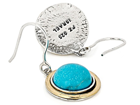 Turquoise Two Tone Sterling Silver & 14K Gold Over Silver Earrings,12mm