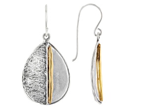 Two Tone Sterling Silver & 14K Gold Over Silver Textured Earring