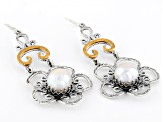 9.5-10mm Cultured Freshwater Pearl Sterling Silver Floral Earrings