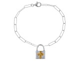 Sterling Silver With 14K Gold Over Silver Cross Locket Charm Bracelet