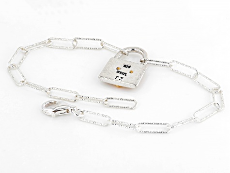 Sterling Silver With 14K Gold Over Silver Cross Locket Charm Bracelet