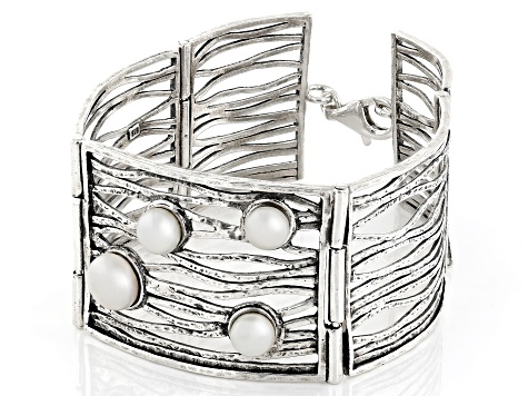 6-8mm Cultured Freshwater Pearl Sterling Silver Layered  Bracelet