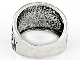 Two Tone Sterling Silver & 14K Gold Over Silver Garden Motif Band Ring