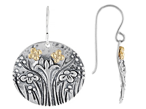 Two Tone Sterling Silver & 14K Gold Over Silver Garden Floral Earrings