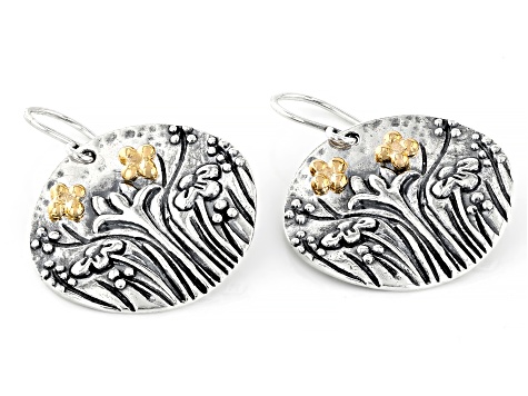 Two Tone Sterling Silver & 14K Gold Over Silver Garden Floral Earrings