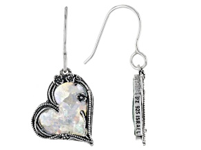 15x13mm Roman Glass Sterling Silver Heart Earrings