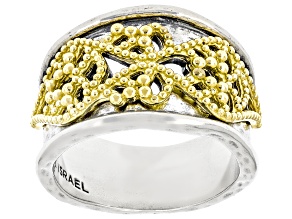 Two Tone Sterling Silver & 14K Yellow Gold Over Sterling Silver Filigree Ring