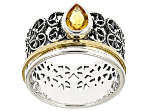 Citrine Two Tone Sterling Silver & 14K Gold Over Silver Spinner Ring 0.65ct