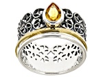 Citrine Two Tone Sterling Silver & 14K Gold Over Silver Spinner Ring 0.65ct
