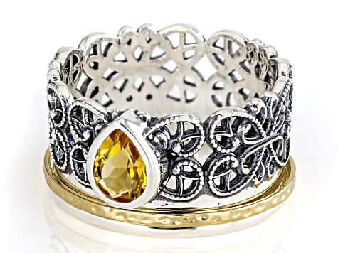 Citrine Two Tone Sterling Silver & 14K Gold Over Silver