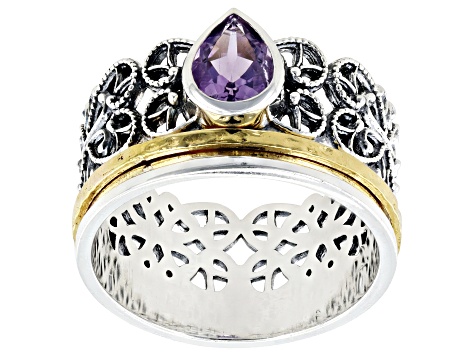 Amethyst Two Tone Sterling Silver & 14K Gold Over Silver Ring, 0.65ct